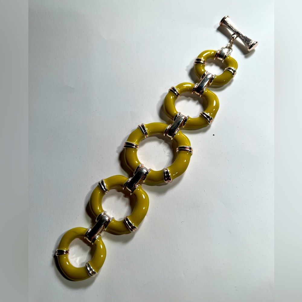 Silver Bamboo Link Bracelet with citron enamel